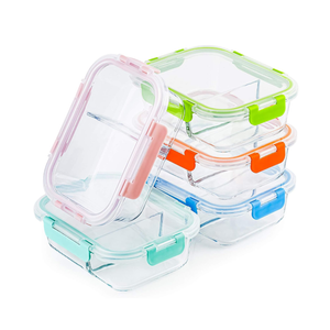 CREST Glass Meal Prep Containers 2 Compartment Set, 5-Pack, 34oz, Glass Bento Boxes for Adults, Divided Glass Lunch Containers with Lids