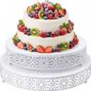 Wenqik 2 Pcs White Metal Cake Stand, 14" 16" Large Round Cupcake Stand