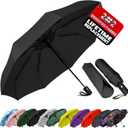 SIEPASA Compact Travel Umbrella - Windproof Auto Open/Close, Small Folding Umbrella for Rain - Lightweight & Durable with Fiberglass Frame, Waterproof Canopy - Fits Backpack, Purse, Suitcase. (Black) (42 Inch-1 Pack)