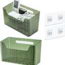 Set Of 2 Storage Organizer Bins Wall Mounted Shower Basket, Shower Caddy Stackable Clear Plastic Makeup Organizer Adhesive Hanging Bin for Bathroom, Kitchen, Cabinet, Pantry, BPA Free, Green