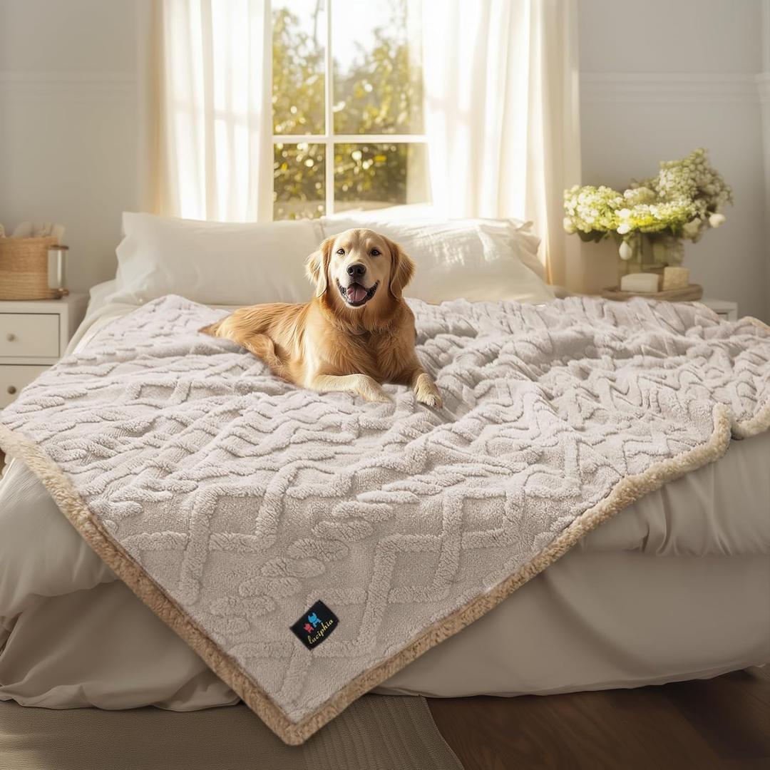 Luciphia Waterproof Pet Blanket, Liquid Pee Proof Dog Blankets for Sofa Bed Couch, Reversible Sherpa Fleece Furniture Protector Cover for Small Medium Large Dogs Cats,Beige-Thicken X-Large85" x 57"