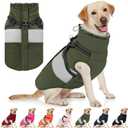 AOFITEE Dog Coat Warm Dog Winter Coat, Waterproof Dogs Jacket with Harness, Dogs Snow Jacket Snowsuit with Zipper & Furry Collar, Reflective Windproof Pet Sweater for Cold Weather, French Bulldog, L (Army Green)