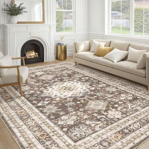 Vintage Living Room Area Rug 10x12 - Large Soft Washable Oriental Traditional Distressed Farmhouse Rugs for Bedroom - Indoor Floor Accent Carpet for Home Office House Decor - Dark Brown