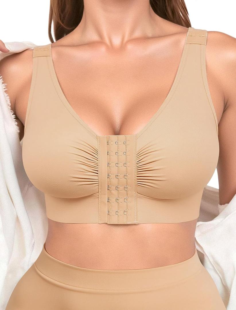 Front Closure Compression Bras for Women Post Surgery Mastectomy Adjustable Straps Wirefree No Padding