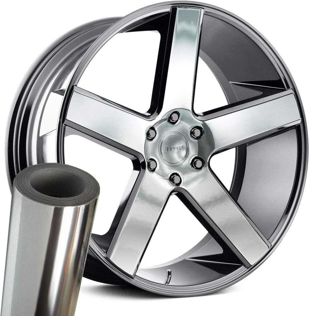 VViViD Auto Rim Air-Release Adhesive Vinyl Wrap 24 Inch x 30 Inch 4 Sheet Pack (Chrome Silver)