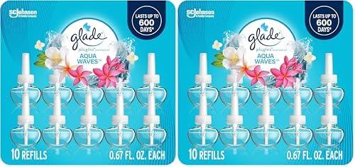 Glade PlugIns Refills Air Freshener, Scented and Essential Oils for Home and Bathroom, Aqua Waves, 6.7 Fl Oz, 10 Count (Pack of 2)