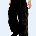 ZAFUL Flat Pocket Parachute Pants for Men Casual Baggy Cargo Pants Unisex Street Y2K Pants Drawstring Trouser, Color 1-black, Size XXL