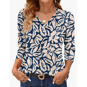 AKEWEI 3/4 Length Sleeve Womens Tops V Neck T Shirts Dressy Casual Pleated Spring Fashion 2026 Work Blouses S