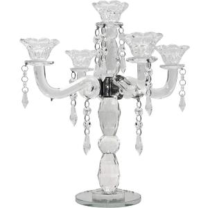 Allgala Crystal Candle Holder 5-Arm Taper Candlestick Crystal Candelabra - Centerpiece for Home Wedding Event and Party Festival