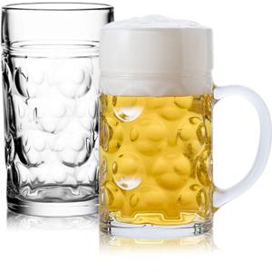 Encheng Glass Beer Stein Mugs Jumbo Mugs,German Beer Mug With Handle 1.2Liter,Big Freezable Glass Mug 40oz,Extra Large German Beer Glasses BPA Free,Dishwasher Safe 2 Pack