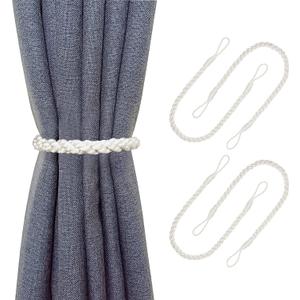 Curtain Tiebacks Ropes, 4pcs Decorative Handmade Tie Backs Curtain Holdbacks Holders Cord for Window Sheer Drapes Indoor Outdoor, Ivory White