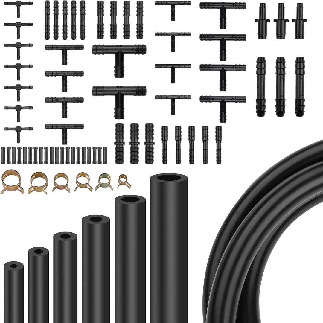 Automotive Vacuum Hoses kit with 6-Pcs 5Ft Vacuum Hose & 64-Pcs Hose Connectors & 24-Pcs Hose Clamps, Vacuum Silicone Hose Kit Used in various automotive piping systems (94-Pcs)