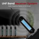 Pyle Portable UHF Band Receiver System, 4 Channel Wireless Microphone System Independent Channel Controls, RF Signal LCD Indicator, Digital Audio Microphone Set with 4 Handheld Microphones