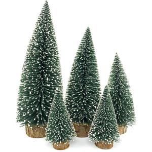 Mini Christmas Tree Small Christmas Tree Desktop Miniature Pine Tree Sisal Bottle Brush Trees with Wooden Base for Christmas Decor Christmas Party Home Table Craft Decorations (Green)