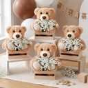 Amyhill 4 Sets Bear Baby Shower Centerpieces Baby Shower Table Decorations with Bears Wooden Crates Bamboo Baskets Artificial Flowers for Birthday Wedding Gender Reveal Party(Classic)