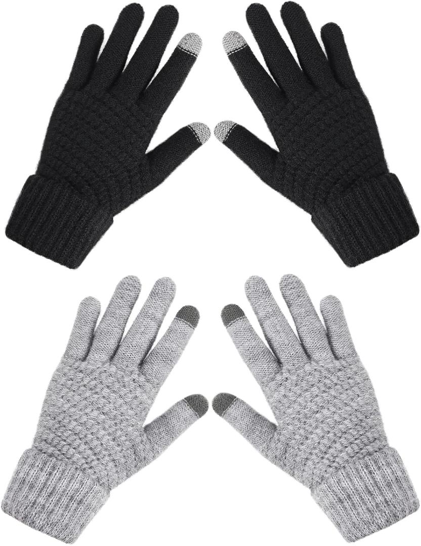 Premillow Winter Gloves for Women - Warm Womens Winter Gloves, Touchscreen Knit Glove with Elastic Cuff for Cold Weather (Black + Gray B)