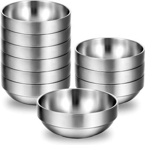 MAQUITA 10 Pack Stainless Steel Bowls 4.5 Inch Snacks 10 Oz Lightweight Salad Bowls Double-walled Metal Serving Dishes for Sauces, Rice, Noodle, Ice Cream