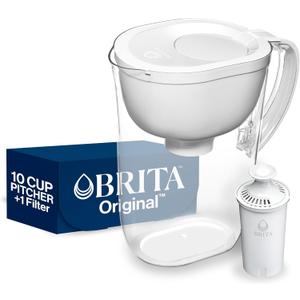 Brita Large Water Filter Pitcher for Tap and Drinking Water, Includes 1 Standard Filter, BPA-Free, Lasts Two Months, 10-Cup Capacity, Bright White