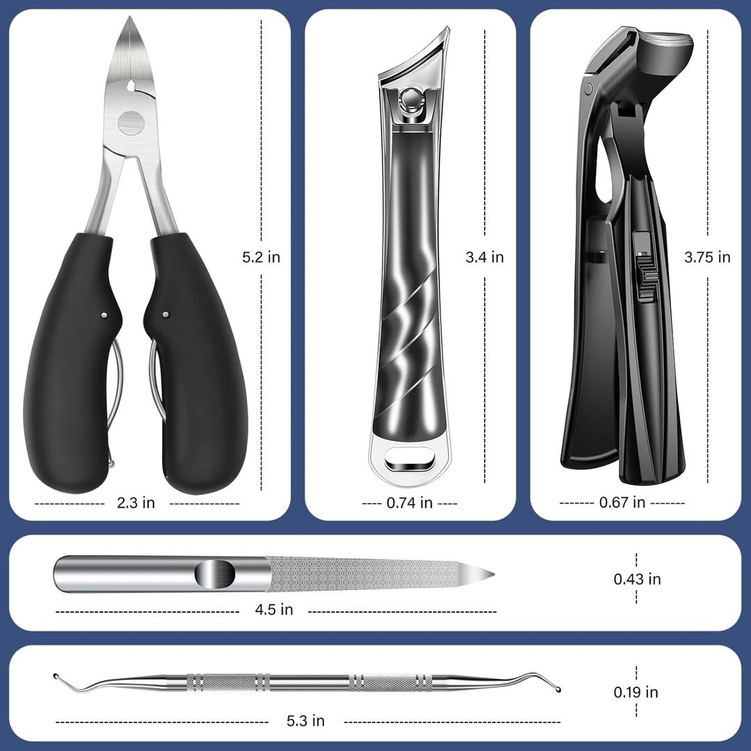 2025 Toenail Clippers for Thick Toenails for Seniors, Angled Head Large Toe Nail Clippers Set for Men, Heavy Duty Ingrown Toenail Clippers with Long Handle, Ultra Sharp Slanted Nail Cutter Wide Jaw