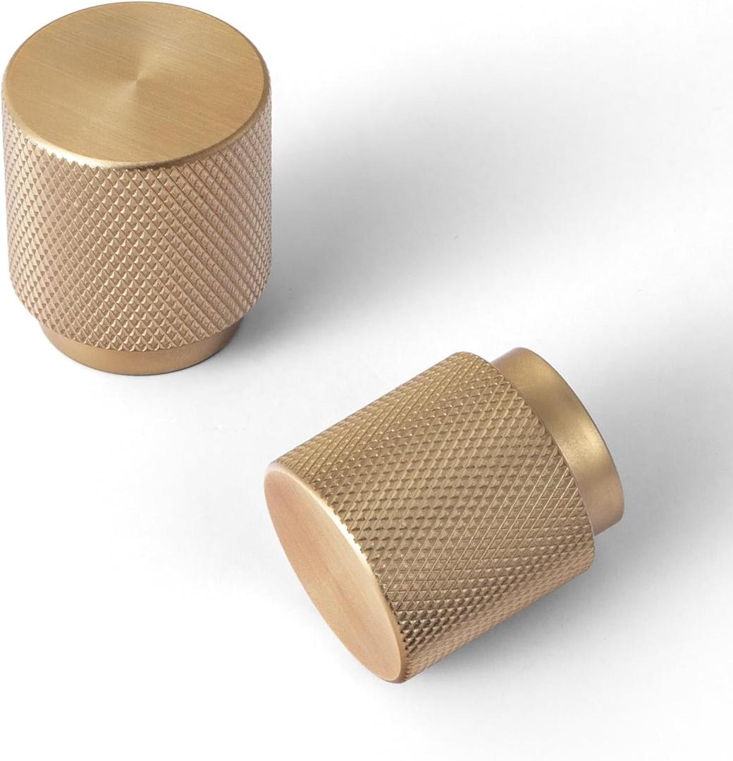Goo-Ki 6 Pack Champagne Bronze Knurled Cabinet Knobs Solid Aluminum Hardware,Champagne Gold Drawer Knobs Modern Single Hole/Screw Bar Cabinet Pulls Handles