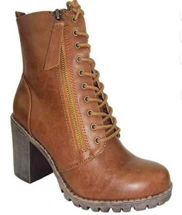 Malia Tan Light Brown Soda Riding Booties Women Chunky High Heel Combat Ankle Boots Army Military
7