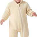 Unnivoll Baby Winter Clothes Cotton Baby Snowsuit for Boys Girls Long Sleeve Onesie Hooded Romper Newborn Jumpsuit Outfits (6-12 Months, Apricot)