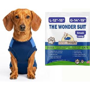 Surgi Snuggly Dog Surgery Recovery Suit - Dog Onesie for Post Surgery Recovery, Female Spay & Male Neuter - Surgical Suit for Dogs, E-Collar Cone Alternative, Double Blue - Small Long - 12" - 15" (EC)