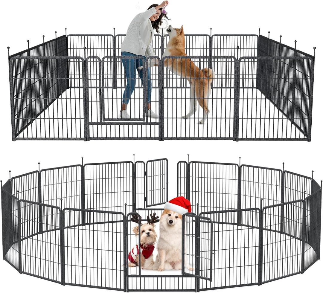 Mr IRONSTONE Dog Playpen with Anti-Rust Coating  32" Height 16 Panels Portable & Foldable Indoor/Outdoor Pet Fence for Large, Medium, or Small Dogs  Durable Exercise Pen