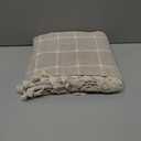 BTTN Extra Long Shower Curtain - 72x84 Inch Long Boho Linen Thick Fabric Shower Curtain Set with Plastic Hooks, Tall Farmhouse French Country Chic Macrame Cloth Shower Curtains for Bathroom, Tan/Taupe