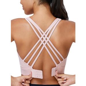High Impact Sports Bra for Women High Support Molded Cups Strappy Womens Sports Bra for Workout,Training and Running (Pink, S)