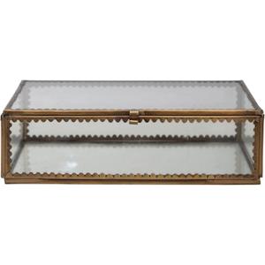 Brass and Glass Display Box with Scalloped Edges, Antique Finish