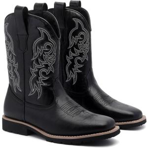 Men's Cowboy Boots, Wide Square Toe Western Boots with Classic Embroidery, Lightweight Boots with Side Zipper Holes, Slip-Resistant Durable Retro Boots for Rodeo, Farm, Gifts, Size 14