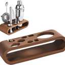 Leather Brown 9-Piece Bar Tool Holder Stand for Bartender Kit Storage Display (Bar Tools are Not Included), Resin Cocktail Shaker Set Holder, Free Standing Bartender Tool Holder