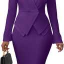 Salimdy Women's Suits 2 Piece Skirt Set Business Work Outfits Blazer Dress Jacket Pencil Skirts Suit Sets, L