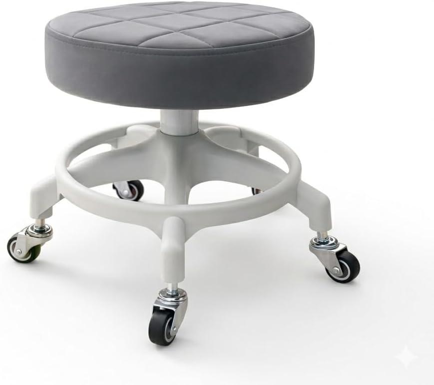 Upgraded Low-Profile Rolling Stool with 360 Smooth Rubber Wheels Heavy-Duty 450lbs, PU Seat, Steel Connector & Anti-Tip Base | Ideal for Workshop, Mechanic, Garage, Grey
