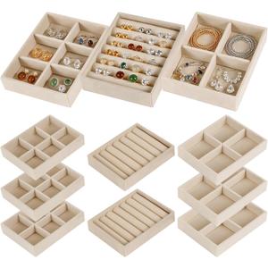 8-Piece 6" Velvet jewelry drawer organizer inserts Removable Dividers, Stackable Drawer Organizer for Rings Earrings Makeup, Vanity Dresser Storage