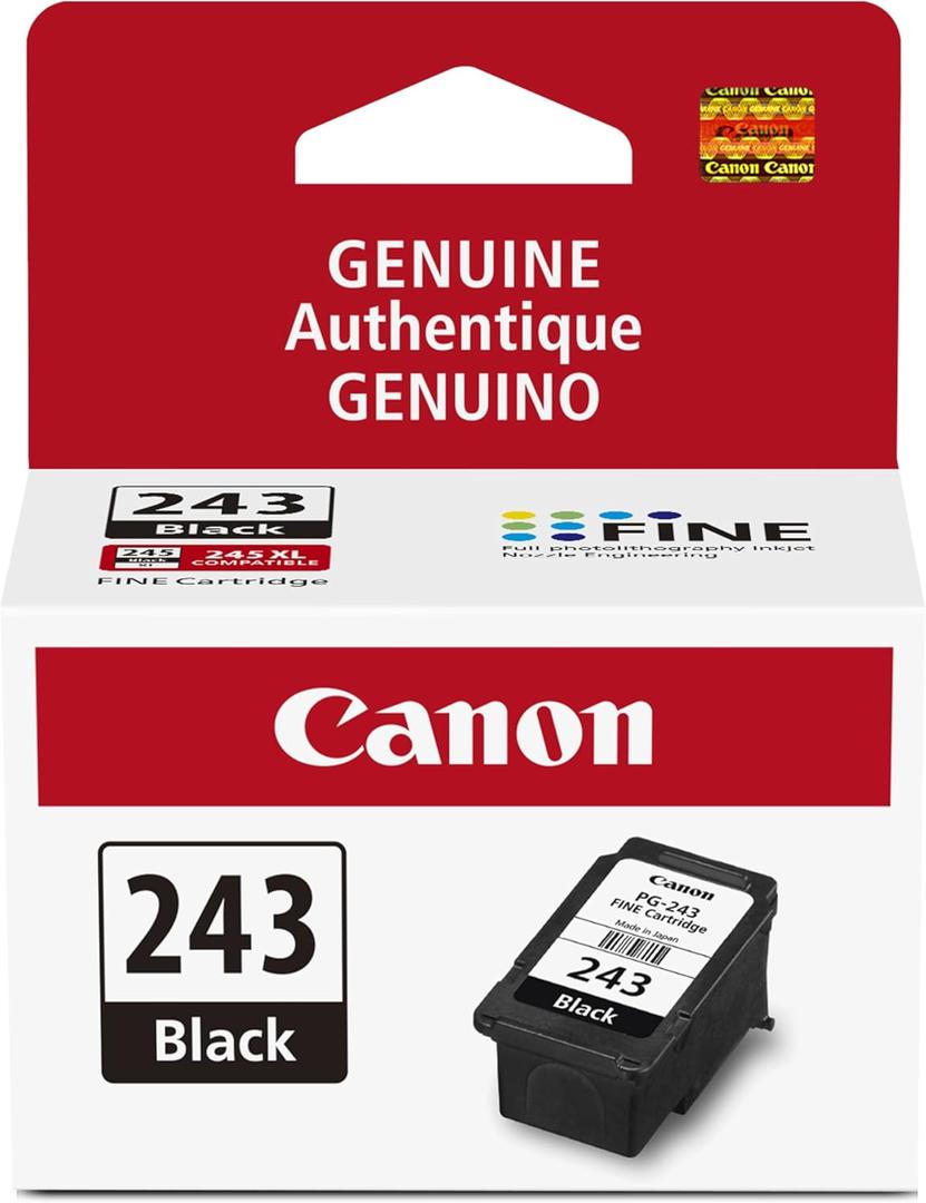 Canon PG-243 Genuine Black Ink Cartridge, Compatible with iP2820, MX492, MG2420/2520/2920/2922/2924/3020/2525, TS3120/302/302a/202/4520/3320
