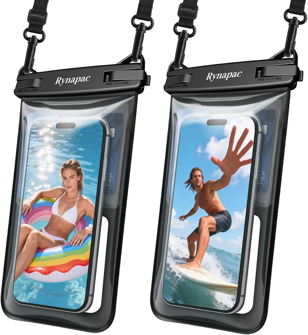 Rynapac Waterproof Phone Pouch Floating - 2Pack, [Up to 8.5''] IPX8 Waterproof Phone Case with Lanyard for iPhone 17 16 15 Pro Max, Touchscreen & Underwater Photography, Beach Travel Cruise Essentials