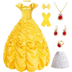 Akokvlar Yellow Princess Costume for Women Adult Halloween Party Dress (Yellow, Medium)