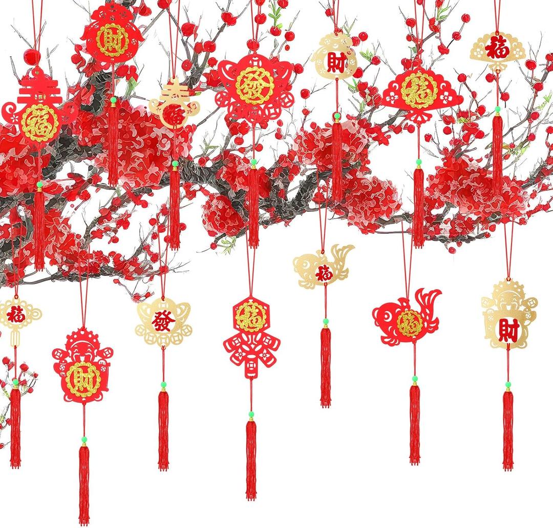 Thyle 84 Pcs Chinese New Year Decorations Ornaments Traditional Lucky Hanging Fu Decal Year of The Snake Spring Festival Knot Hanging Pendant 14 Styles Lunar New Year Tree Decorations for Home Office