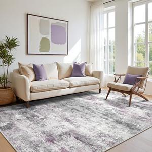 BEIMO Area Rugs 5x7 for Living Room Bedroom, Modern Abstract Machine Washable Rug, Large Soft Low Pile Floor Carpet with Non Slip Backing for Dining Room, Grey/Purple
