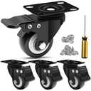 2 Inch Heavy Duty Casters 4 Sets of - Plate Casters with Brake, Bearing 600 pounds, 360 Degree Noiseless Rotating Wheels, Polyurethane (PU) Wheels for Furniture, Carts, Cabinets, Workbenches - Black