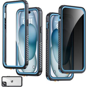 for iPhone 15 Plus Case Waterproof - Built-in Privacy Screen Protector & HD Screen Protector [IP68 Underwater] Shockproof Dustproof Full Body Protection iPhone 15 Plus Phone Case Blue