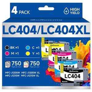 LC404 MFC-J1205W Ink Cartridges for Brother LC-404 LC404XL 404XL XL Ink Cartridge Compatible for Brother MFC-J1205W MFC-J1215W MFC J1205W XL Printer High Yields (4-Pack, Black Cyan Magenta Yellow)