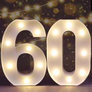 Pooqla Decorative Led Light Up Number Letters, White Plastic Marquee Number Lights Sign for 60th Birthday Party Wedding Decor Battery Operated Number (60) (8.86 in)