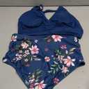 Yonique Women's Plus Size Bikini High Waisted Swimsuits Two Piece Bathing Suits Tummy Control Swimwear (Blue Flower, 14 Plus)