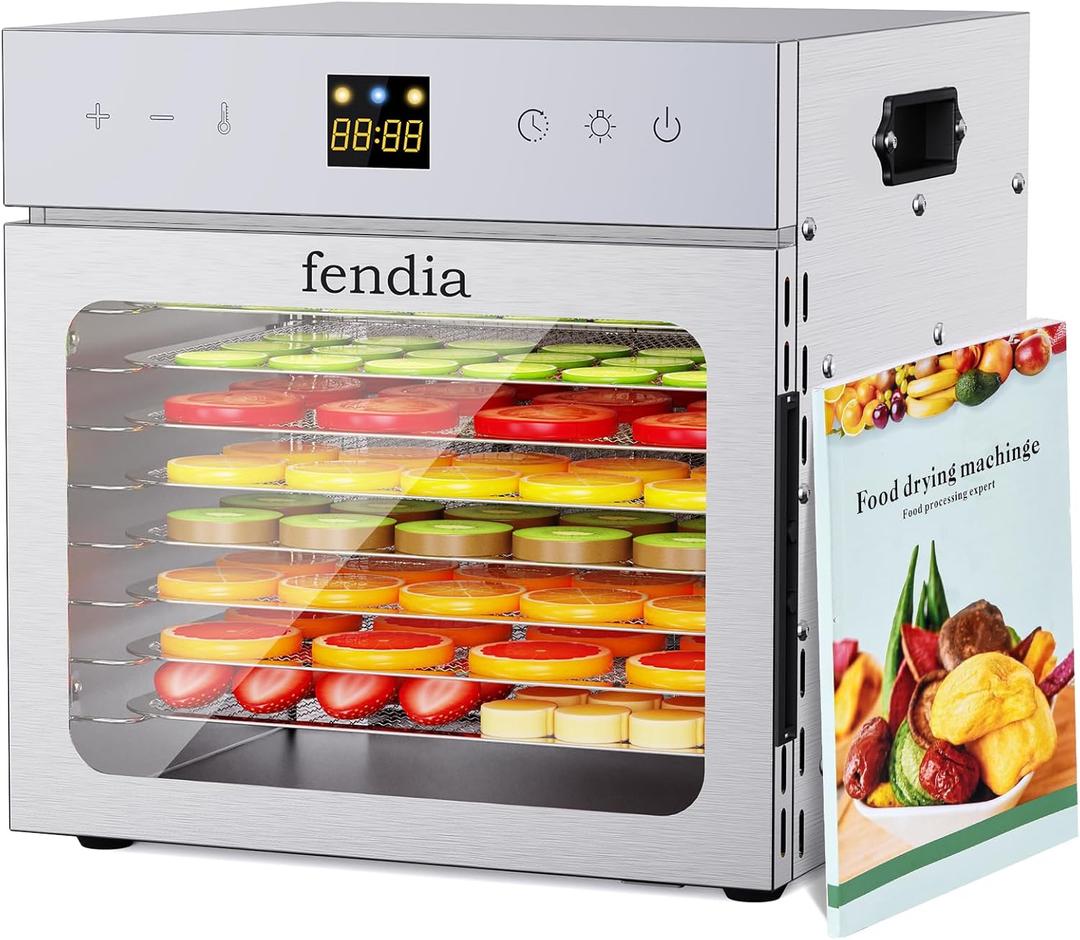 Dehydrators for Jerky, 8 Stainless Steel Trays, 600W Fruit Dehydrator, 24H Timer and 190F Temperature Control, Overheat Protection, Food Dryer for Jerky, Herbs, Fruit, Dog Treats