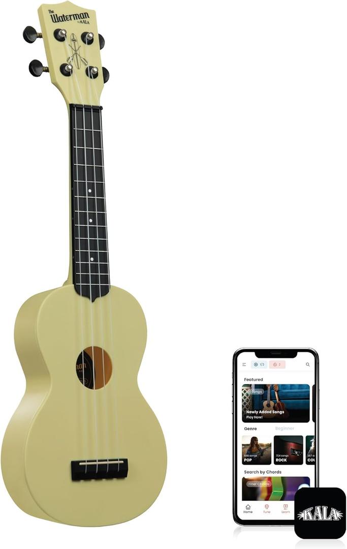 Kala Brand Music Co. The Waterman Beach Collection, 4-String Ukulele, Right, Starlight Yellow, Soprano (KA-WMG-YL-S)