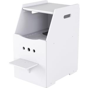 Top Entry Cat Litter Box,Tall Enclosed Enclosure Furniture with Stairs for Cats,Wooden Washroom with Filter for Kitty,Best Hidden,Dog Free, Odor Hiding Cabinet, 21.7 x16.1 x 28.7(White)