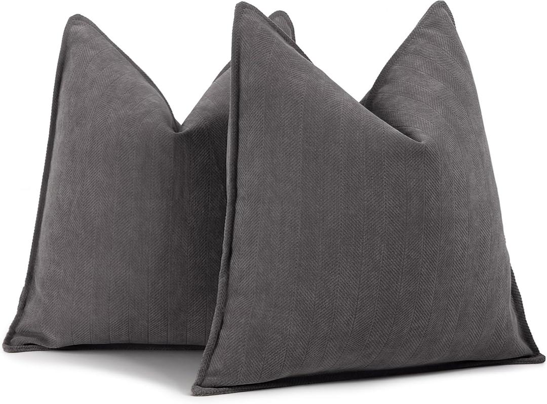 ZWJD Rustic Gray Pillow Covers 20x20 Set of 2 Chenille Throw Pillow Covers with Elegant Design Soft and Luxurious Decorative Throw Pillows for Couch, Bed, and Home Decor